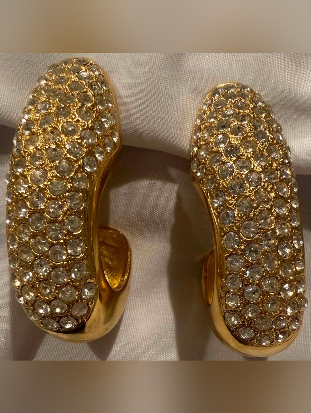 Les Benard VO Gold Pave Crystal Clip-On Earrings -